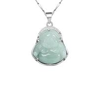 MENTAM Collana cinese Feng Shui, tradizionale ciondolo, Ciondolo con ciondolo Buddha sorridente in giada naturale di grado A, in argento sterling 925, regolabile