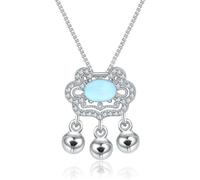 MENTAM Collana cinese Feng Shui, tradizionale ciondolo, Lucchetto a campana con pietra di luna blu, ciondolo a forma di campana, semplice e alla moda, for donne, con longevità.