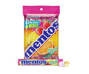 Mentos Fruit Chewy Mint Candy Roll, 14 pezzi per rotolo, confezione da 6 pezzi