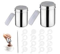 MENUY 2 spargitore per zucchero a velo, spargitore per cacao, spargitore per zucchero a velo, spargitore con coperchio, contiene 16 modelli e 1 ago da ricamo, spargitore per cacao in polvere per