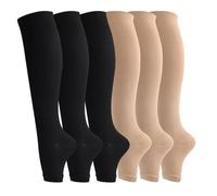 MENUY Calze Antitrombo Donna 6 Paia Con 15-23.8 mmHg, Calze Elastiche A Compressione Graduata Aperte All'Alluce, Ideali Per Vene Varicose, Gravidanza, Viaggi E Anticellulite, Utilizzo Quotidiano.