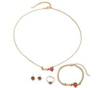 MenYiYDS 5 PCS Lega Carina Fragola Collana Orecchini Braccialetti ad Anello, Frutta Orecchini a Forma di Fragola collane Piccoli Gioielli Regali, Articoli per Feste