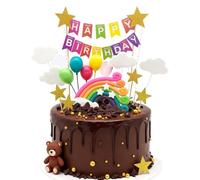 MenYiYDS Decorazioni Torta Compleanno Arcobaleno con Stelle Nuvole e Palloncini Set di Topper per Torta Happy Birthday per Feste a Tema Unicorno Nuvole Bambina Bambino Baby Shower Compleanno Primo