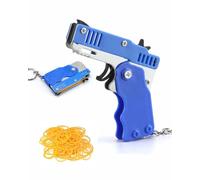 MenYiYDS Pistole a Nastro in Gomma - 1 PCS Giocattoli di Pistola con Elastico Pieghevole,Giocattolo Easy Load,Pieghevole, a Mano, Mini Pistola in Gomma Metallica con Portachiavi e 60 Elastici Elastici
