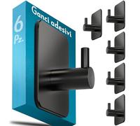 Menz Ganci adesivi bagno, 6 pezzi - Ganci appendi accappatoio bagno, ganci adesivi acciaio inox, appendi porta asciugamani impermeabili, colore: nero