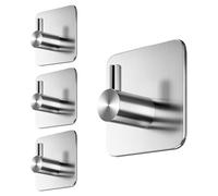 Menz Ganci Adesivi Bagno, Set di 4 - Adesivi Acciaio Inox di Alta Qualità, Appendi Porta Asciugamani Robusti, Appendi Accappatoio Bagno, Impermeabili per Cucina e Pareti, Argento