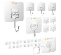 Menz Ganci adesivi extra forti, set da 29 pezzi - Ganci autoadesivi trasparenti con 3 varianti, ganci girevoli a 180°, autoadesivi, per soffitto, parete, ideali per cucina, bagno, decorazione