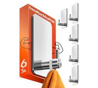Menz Ganci autoadesivi 6 pezzi - Ganci adesivi in acciaio inox extra resistenti, impermeabili da parete autoadesivi, eleganti portasciugamani senza fori, ganci per bagno, toilette, cucina