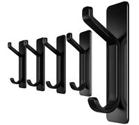 Menz Gancio adesivo extra forte in set da 5 pezzi, nero - Ganci autoadesivi in acciaio inox resistente, gancio per porta asciugamani, gancio flessibile autoadesivo salvaspazio portasciugamani senza