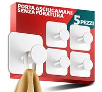 Menz SET DI 5 Ganci adesivi bagno - Appendi porta asciugamani inox, ganci adesivi acciaio inox, appendi accappatoio bagno, colore: bianco