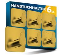 Menz - Set di 6 portasciugamani robusti in oro senza foratura, con ganci adesivi ovali per il bagno, ganci autoadesivi - ideali come ganci funzionali