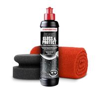 Menzerna Black Gloss & Protect - Set lucidante per auto, 250 ml, spugna per lucidatura + panno, pasta lucidante nera con sigillante per vernici metalliche scure, set per la rimozione di graffi leggeri