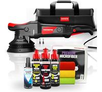 Menzerna Set di lucidatura per auto | Lucidatrice eccentrica MZ-XR con piastra di supporto da 125 mm + 3 x 100ml lucidante + panni per lucidatura + sigillante spray | corsa 15mm 720W