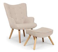 Menzzo Poltrona scandinava + Pouf Lylou in tessuto, beige