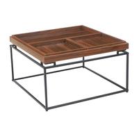 Menzzo Tavolino quadrato 80 x 80 cm Duplix - Piano reversibile compartimentato - Legno nocciola - Base in metallo nero - Conservazione integrata