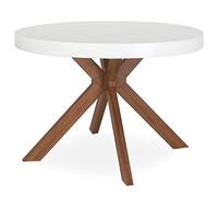 Menzzo Tavolo da pranzo con piede in metallo | Tavolo rotondo allungabile per sala da pranzo o cucina con piede centrale, legno bianco, metallo | miriade |D110 cm x 75 cm Aperto: L110 x P160-210-260 x