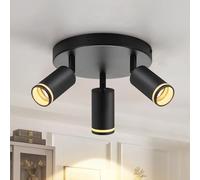 meoaow Faretto da soffitto a LED nero plafoniera: faretti GU10 3 lampadine faretto da parete orientabile plafoniera rotonda in metallo per interni per corridoio soggiorno cucina, senza lampadina