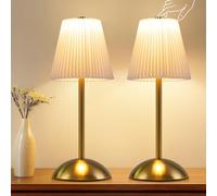 meoaow Lampada da Tavolo Senza Fili Lampada da Comodino Set da 2 LED da Tavolo a Batteria Touch Dimmerabile 3 Temperature di Colore con USB, Paralume in Tessuto Bianco