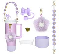 Meomchee Stanley Cup Accessories - Accessori per bicchieri, 850 g, 1134 g, con manico per bottiglia d'acqua, stivale in silicone, copertura per cannuccia da 1 cm e graziosi pompon Stanley Charms,