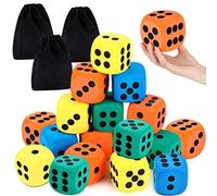 Meooeck 18 dadi grandi in schiuma EVA da 8,9 cm, colori assortiti, dadi morbidi in schiuma a pois, cubi da cortile con punti numerici e borsa per riporre giocattoli educativi, forniture per feste