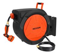 MEOOEM - Avvolgitubo retrattile da 1/2" 45,7 m per tubo da giardino resistente, ugello a 10 motivi e staffa girevole a 180°, riavvolgimento automatico, blocco