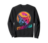 Meow Cat Outrun Retro 80s Vintage Funny Cats Lover Felpa
