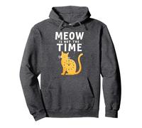Meow Is Not The Time: Bizzarro Orologio a Forma di Gatto Felpa con Cappuccio, Unisex per Adulti, Grigio Scuro, L