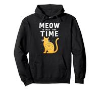 Meow Is Not The Time: Bizzarro Orologio a Forma di Gatto Felpa con Cappuccio, Unisex per Adulti, Nero, XXL