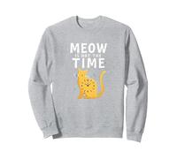 Meow Is Not The Time: Bizzarro Orologio a Forma di Gatto Felpa, Unisex per Adulti, Grigio Melange, XL
