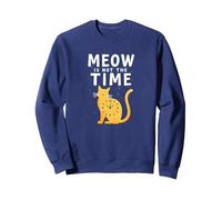 Meow Is Not The Time: Bizzarro Orologio a Forma di Gatto Felpa, Unisex per Adulti, Navy, XL