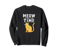 Meow Is Not The Time: Bizzarro Orologio a Forma di Gatto Felpa, Unisex per Adulti, Nero, S