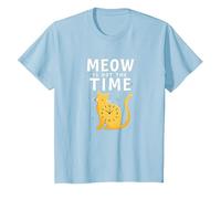 Meow Is Not The Time: Bizzarro Orologio a Forma di Gatto Maglietta, Bambini, Celeste, 10 Anni