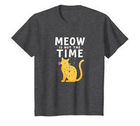 Meow Is Not The Time: Bizzarro Orologio a Forma di Gatto Maglietta, Bambini, Grigio Scuro, 10 Anni