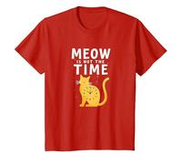 Meow Is Not The Time: Bizzarro Orologio a Forma di Gatto Maglietta, Bambini, Rosso, 10 Anni