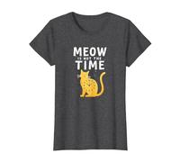Meow Is Not The Time: Bizzarro Orologio a Forma di Gatto Maglietta, Donna, Grigio Scuro, M