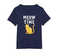 Meow Is Not The Time: Bizzarro Orologio a Forma di Gatto Maglietta, Donna Plus-Size, Navy, 5X