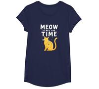 Meow Is Not The Time: Bizzarro Orologio a Forma di Gatto Maglietta, Ragazze, Navy, S
