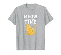 Meow Is Not The Time: Bizzarro Orologio a Forma di Gatto Maglietta, Uomo, Grigio Melange, L