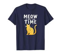 Meow Is Not The Time: Bizzarro Orologio a Forma di Gatto Maglietta, Uomo, Navy, 5XL
