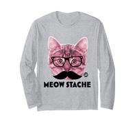 Meow Stache Funny Cat Maglia a Manica