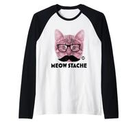Meow Stache Funny Cat Maglia con Maniche Raglan