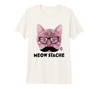 Meow Stache Funny Cat Maglietta Premium