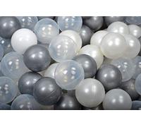 MEOWBABY 200 ∅ 7Cm Palline Colorate per Bambini per Piscina di Palline Fabbricato in EU Argento/Trasparente/Bianco Perla