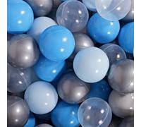 MEOWBABY 50 ∅ 7Cm Palline Colorate per Bambini per Piscina di Palline Parco Giochi per la Cameretta dei Bambino Baby Fabbricato in EU Blu/Argento/Trasparente/Blu Baby