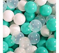 MEOWBABY 500 ∅ 7Cm Palline Colorate per Bambini per Piscina di Palline Parco Giochi per la Cameretta dei Bambino Baby Fabbricato in EU Bianco/Turchese/Trasparente
