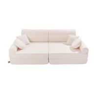 MEOWBABY Divano pieghevole per Bambini in Schiuma - Divano Modulare Multifunzione per Cameretta, Boucle, Bianco