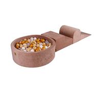 MEOWBABY Parco Giochi in Schiuma con Piscina di Palline 90x30cm/200 Palline per Bambini - Blocchi Morbidi, Velluto, Beige: Oro/Bianco/Beige/Transparente