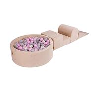 MEOWBABY Parco Giochi in Schiuma con Piscina di Palline 90x30cm/200 Palline per Bambini - Blocchi Morbidi, Velluto, Ecrù: Transparente/Rosa Pastello/Bianco Perla/Grigio