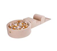 MEOWBABY Parco Giochi in Schiuma con Piscina di Palline 90x30cm/200 Palline per Bambini - Blocchi Morbidi, Velluto, Ecrù: Oro/Bianco/Beige/Transparente