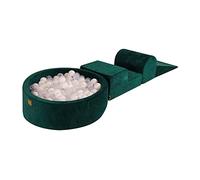 MEOWBABY Parco Giochi in Schiuma con Piscina di Palline 90x30cm/200 Palline per Bambini - Blocchi Morbidi, Velluto, Verde Scuro: Bianco/Transparente